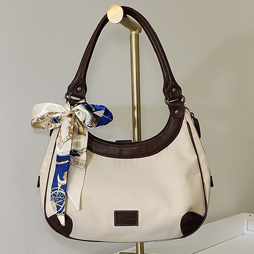 Missoni Vintage Nylon Elegant Cream/Brown Hobo/Shoulder Bag